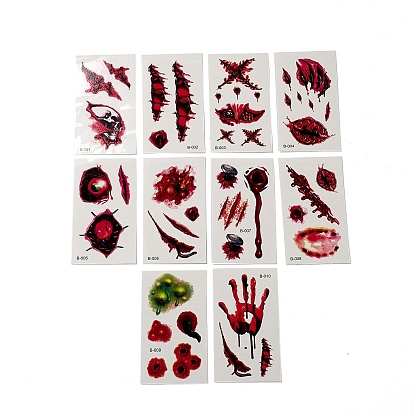 10 pcs 10 style halloween horreur réaliste plaie sanglante cicatrice amovible temporaire étanche tatouages papier autocollants, rectangle
