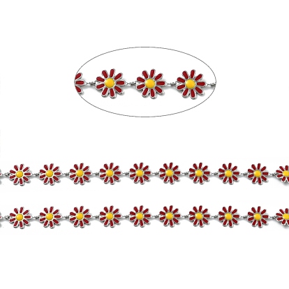 304 Stainless Steel Flower Link Chains, with Enamel, Soldered, with Spool