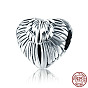 925 Sterling Silver European Beads, Large Hole Beads, Heart with Wing