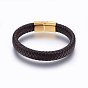 Leather Braided Cord Bracelets, 304 Stainless Steel Magnetic Clasp, Rectangle