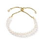 Natural Gemstone Double Layer Beaded Slider Bracelet, Golden 304 Stainless Steel Jewelry for Women