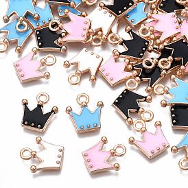 Alloy Charms, Cadmium Free & Lead Free, with Enamel, Crown, Light Gold