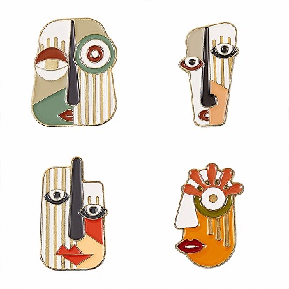 4 piezas 4 broche de esmalte de aleación de cara abstracta de estilo, pin de esmalte para ropa de mochila