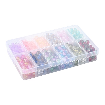 708Pcs 12 Styles Glass Round Beads, Baking Painted & Two-Tone Crackle & Transparent