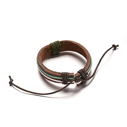 Bracelets cordon en cuir réglable, avec cordon ciré, 57mm, 15x10mm