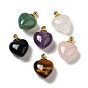 Natural Gemstone Perfume Bottle Pendants, Heart Charms with 304 Stainless Steel Findings