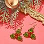 Boucles d'oreilles pendantes en feuille de houx cornaline naturelle, bijoux en fil de laiton pour Noël