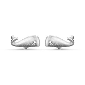 Shegrace jolis clous d'oreilles en argent sterling 925, petite forme de baleine avec aaa zircone cubique, 11x5mm, pin: 0.7 mm