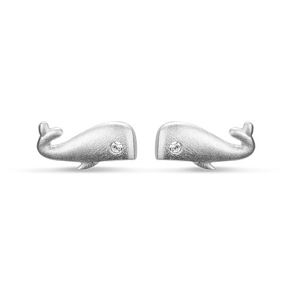 SHEGRACE Lovely 925 Sterling Silver Ear Studs, Tiny Whale Shape with AAA Cubic Zirconia, 11x5mm, Pin: 0.7mm