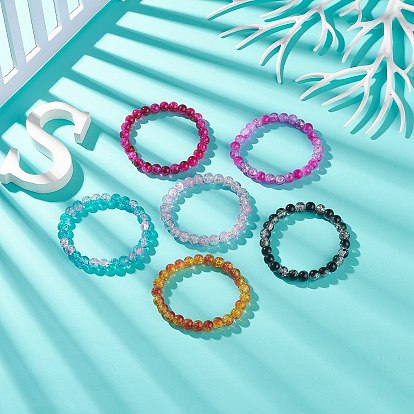 6Pcs 6 Color Bling Glass Round Beaded Stretch Bracelets Set for Women