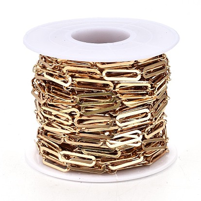 Brass Paperclip Chains, Drawn Elongated Cable Chains, Soldered, with Spool
