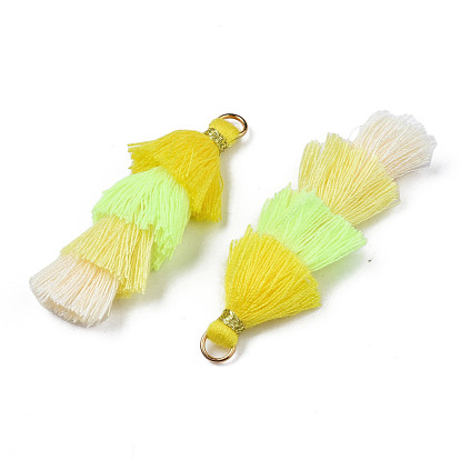 Polycotton(Polyester Cotton) Layered Tassel Big Pendant Decorations, with Iron Findings, Golden