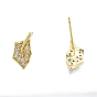 Clear Cubic Zirconia Maple Leaf Stud Earrings, Brass Jewelry for Women, Nickel Free