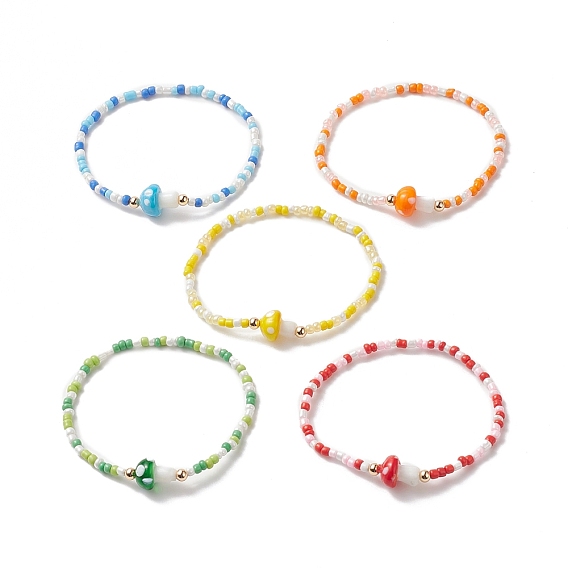 Bracelets extensibles en perles de verre et perles de verre et perles de laiton pour femmes