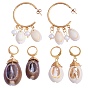 3 paires 3 style 304 boucles d'oreilles pendantes en acier inoxydable, avec des cauris naturels et des perles nacrées
