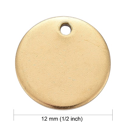 Placage ionique (ip) 304 breloques en acier inoxydable, estampage pendentif étiquette vierge, plat rond