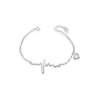 SHEGRACE 925 Sterling Silver Heartbeat Charm Bracelet(Chain Extenders Random Style)