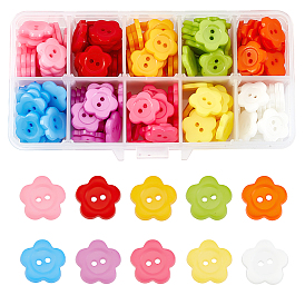 NBEADS 10 Colors Acrylic Sewing Buttons for Costume Design, Plastic Buttons, 2-Hole, Dyed, Flower Wintersweet