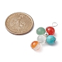 Pendentifs en perles rondes avec pierres précieuses, Breloques croisées enveloppées de fil de cuivre plaqué couleur argent