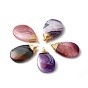Natural Agate Pendants, with Real 18K Gold Plated Eco-Friendly Copper Findings, Dyed, Teardrop