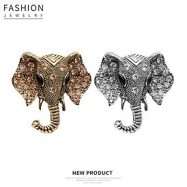 Fashionable Alloy Elephant Head Collar Pin Badge with Rhinestones for Western Style Animal Lovers