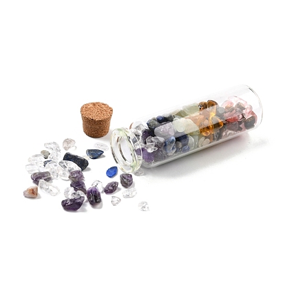 Transparent Glass Wishing Bottle Decoration, Chakra Healing Bottles, Wicca Gem Stones Balancing, with Natural Mix Gemstone Beads Drift Chips inside