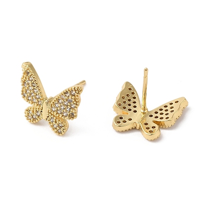 Butterfly Brass Micro Pave Cubic Zirconia Stud Earrings for Women