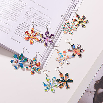 SUNNYCLUE DIY Dangle Earrings Making Kits, Printing PU Leather Pendants with Double-Sided Flower Pattern, Brass Earring Hooks and Iron Jump Rings