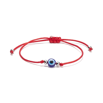 2 pcs 2 ensemble de bracelets de perles tressées mauvais œil en résine de couleur, bracelets ajustables pour femmes