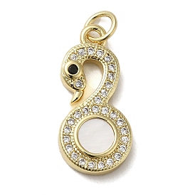 Brass Micro Pave Cubic Zirconia Pendants, with Shell, Duck