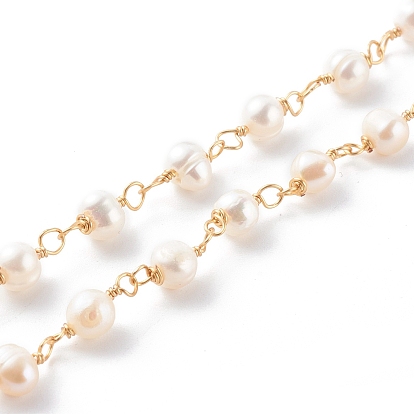 1 hebra de cadenas de perlas de agua dulce cultivadas a mano, con alambre de cobre, soldada