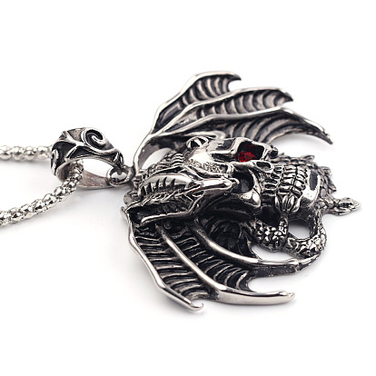 Pendentif en acier titane crâne de dragon cool hip-hop - collier pour hommes à la mode.