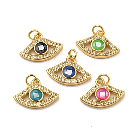 Brass Micro Pave Cubic Zirconia Pendants, with Enamel & Shell, with Jump Rings, Real 18K Gold Plated, Eye