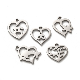 Valentine's Day 316 Surgical Stainless Steel Charms, Laser Cut, Heart Charm, Stainless Steel Color