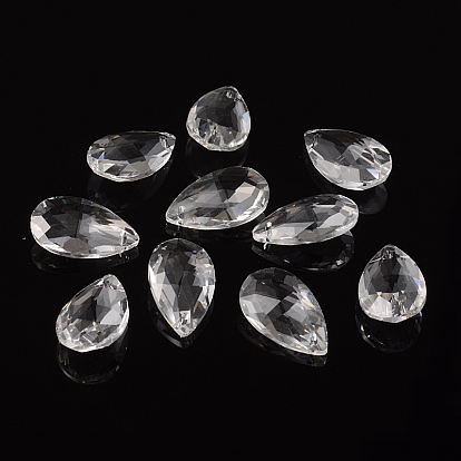 Faceted Teardrop Transparent Glass Pendants, 28x17x9mm, Hole: 1.5mm