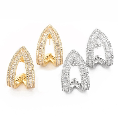 Aretes triangulares con circonitas cúbicas transparentes, joyería de latón chapado en rack para mujer, sin plomo y cadmio