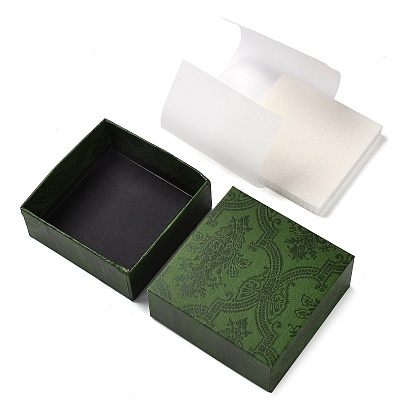 Square Flower Print Cardboard Bracelet Box, Jewelry Storage Case with Velvet Sponge Inside, for Bracelet