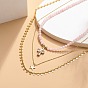 3 piezas 3 collares con colgante de estrella y cruz de cuarzo rosa natural engastados con cadenas de latón, joyas de piedras preciosas para mujeres