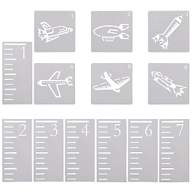 Gorgecraft Plastic Drawing Painting Stencils Templates, Airplane & Rocket & Number Ruler Pattern