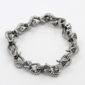 Fashionable Retro Jewelry 304 Stainless Steel Snake Bracelets for Men, with Clasps, 230x9x10mm