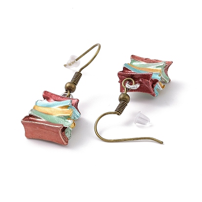 Boucles d'oreilles pendantes en forme de livre empilé en alliage pour femmes