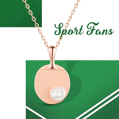 SHEGRACE 925 Sterling Silver Pendant Necklaces, with Freshwater Pearl Beads, Sports Beads, Table Tennis Bat