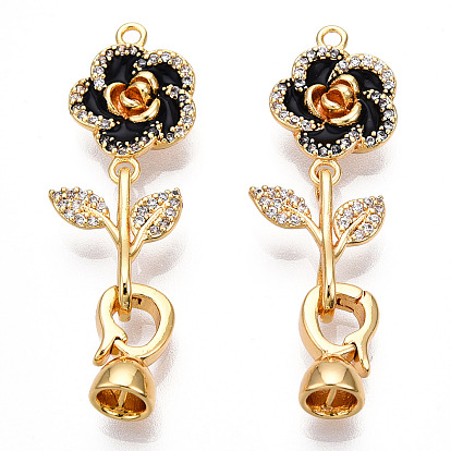 Brass Crystal Rhinestone Fold Over Clasps, with Enamel, Real 18K Gold Plated, Flower