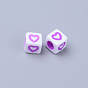 Opaque White Acrylic European Beads, Large Hole Beads, Cube with Heart