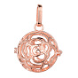 Brass Hollow Round with Rose Cage Pendants, For Chime Ball Pendant Necklaces Making, Lead Free & Nickel Free & Cadmium Free, 21.5mm, Hole: 3.5x8mm