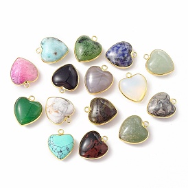 Gemstone Pendants, with Brass Findings, Heart Charms