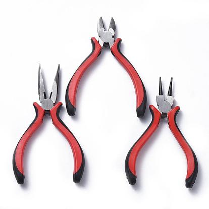 Iron Jewelry Tool Sets: Round Nose Pliers, Wire Cutter Pliers and Side Cutting Pliers, 114~131mm, 3pcs/set