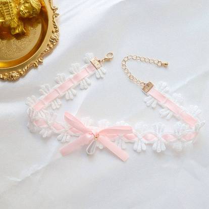 Colliers ras du cou en tissu avec nœud papillon, avec des perles d'imitation de perles