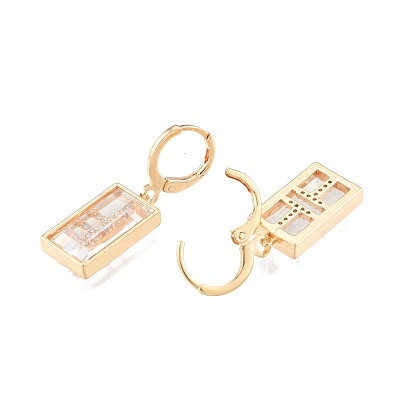 Clear Cubic Zirconia Rectangle Dangle Leverback Earrings, Brass Jewelry for Women, Cadmium Free & Nickel Free & Lead Free