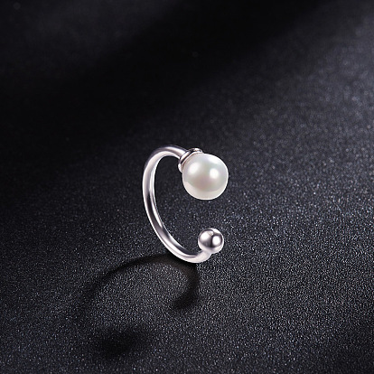SHEGRACE Trendy 925 Sterling Silver Ear Cuff, with Shell Pearl, 4.5mm